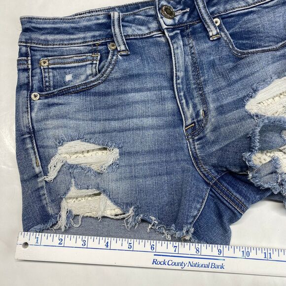 American Eagle Hi-Rise Shortie Sz 6 Next Level Stretch Denim Short Crochet EUC - Picture 11 of 11